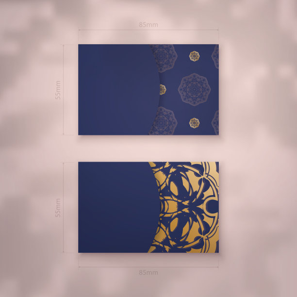 名片在深蓝色与印度黄金图案为您的接触。图片下载