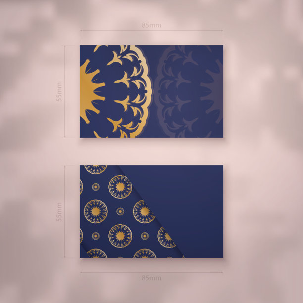 名片模板以深蓝色与曼陀罗金饰为您的业务。图片下载