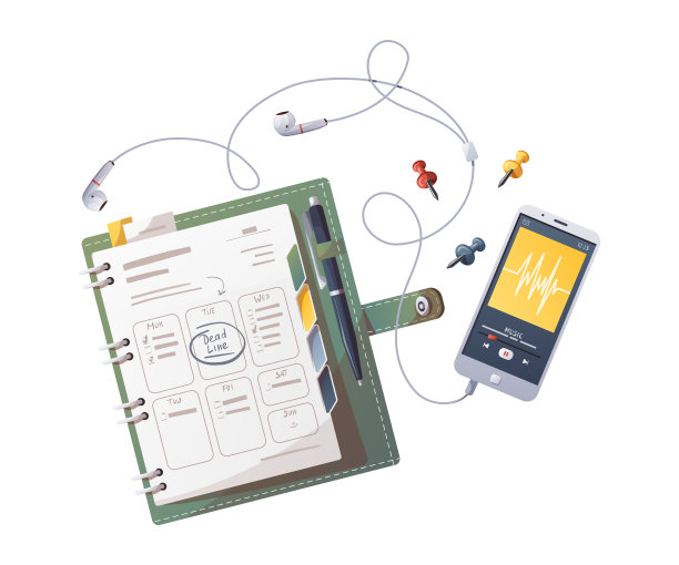 日记，电话和学习用品。学习，教育，学习，回到学校，学生，文具观念。图片下载