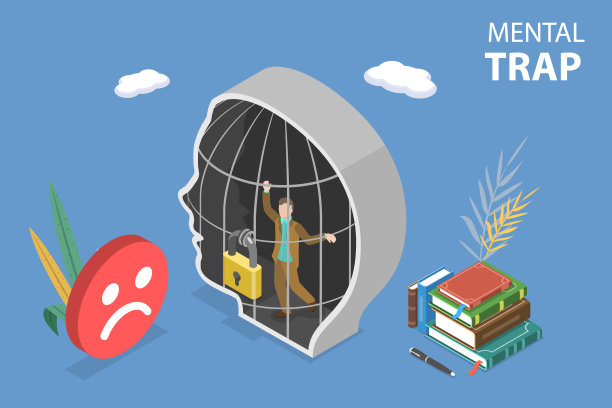 心理陷阱的三维等距平面矢量概念说明图片下载