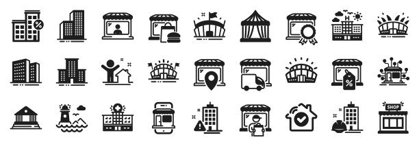 一套建筑物的图标，如灯塔市场图片下载