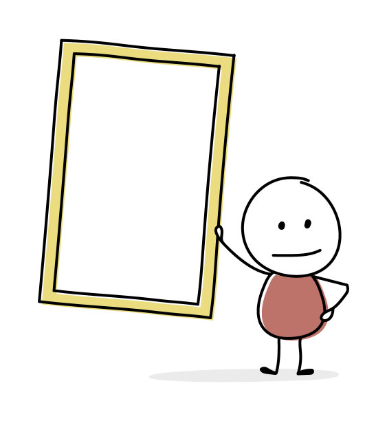 凝视着带着空白板符号的贴纸人。经营理念。向量图片下载