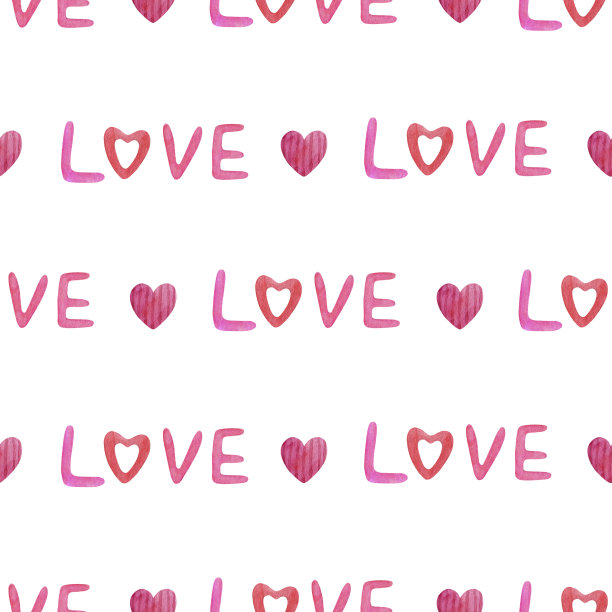 无缝模式与水彩情书和粉红色的心在白色的背景。图片下载