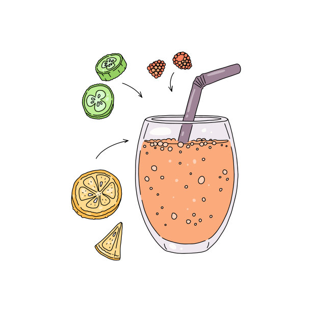 排毒饮料混合柑橘水果，矢量插图分离。图片下载