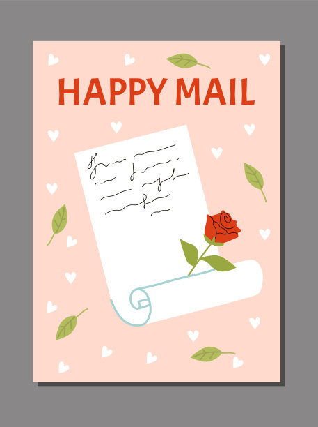 邮政卡片与手写的浪漫的纸信和红玫瑰图片下载