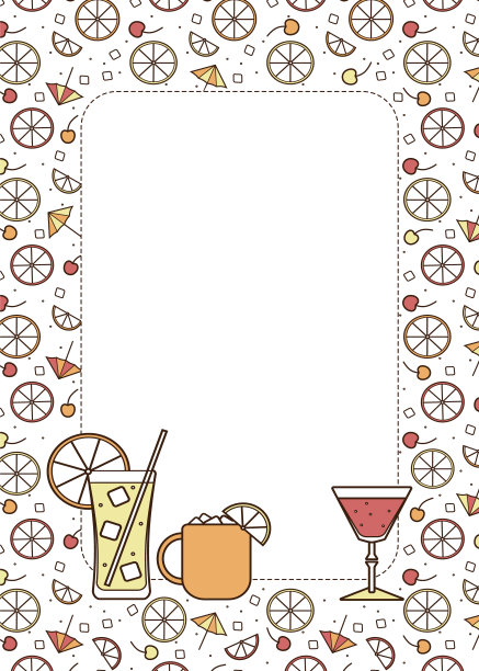 A4边框复制空间插图。鸡尾酒杯，高球马提尼，玛格丽塔，莫斯科骡子杯。为卡片，海报，邀请或餐厅菜单的海滩派对事件，墙纸或纺织品图片下载