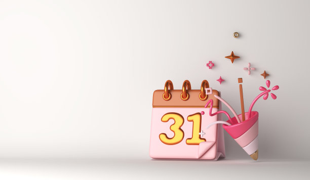 新年快乐装饰背景与日历日期31，爆炸派对popper锥，复制空间文本，3D渲染插图图片下载