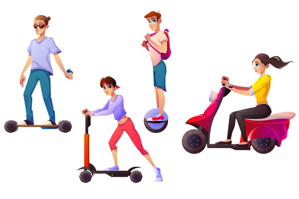 人们乘坐不同的电动交通工具图片下载