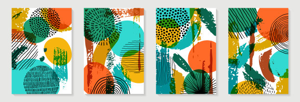 创意极简主义手绘抽象艺术背景水彩染色，笔触和手绘涂鸦涂鸦圈。设计墙壁装饰，明信片，海报或小册子图片下载