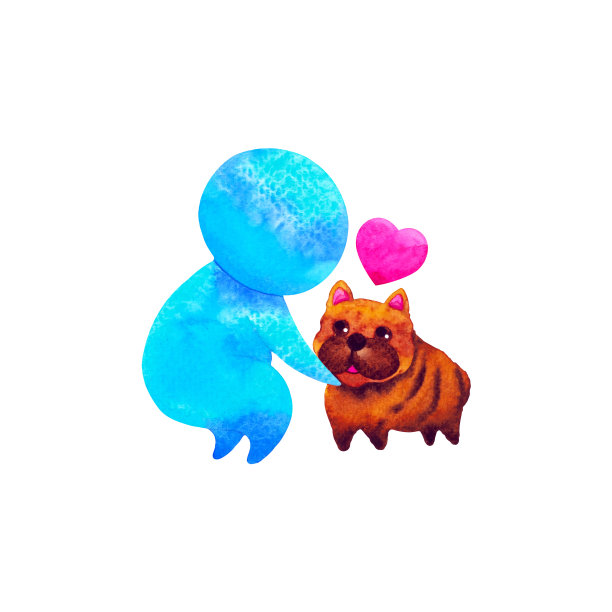 人与狗的爱，宠物的同情，同理心，理解抽象艺术，水彩画，插画，设计，绘画，卡通符号，积极的情感图片下载