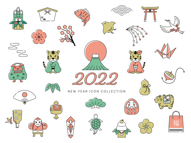新年线绘制图标插图设置为2022。日本和中国的新年。(文本翻译:“Reiwa 4”)图片下载