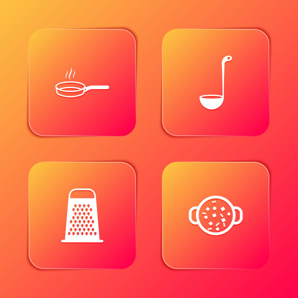 设煎锅、锅铲、刨丝器和炒菜图片下载