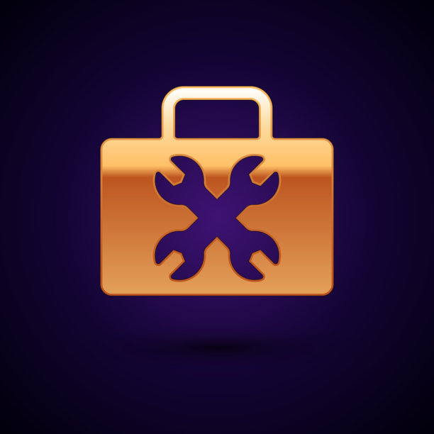 金色工具箱图标孤立在黑色背景图片下载