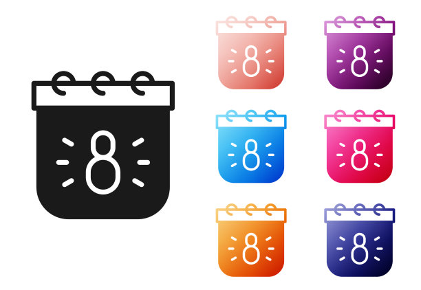 黑色日历与8月图标隔离在白色图片下载