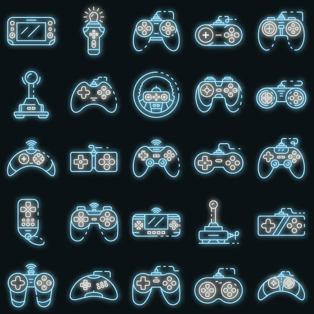 操纵杆图标设置矢量霓虹灯图片下载