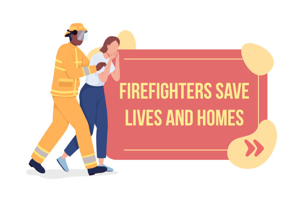 具有扁平字符的消防战士矢量引用框图片下载