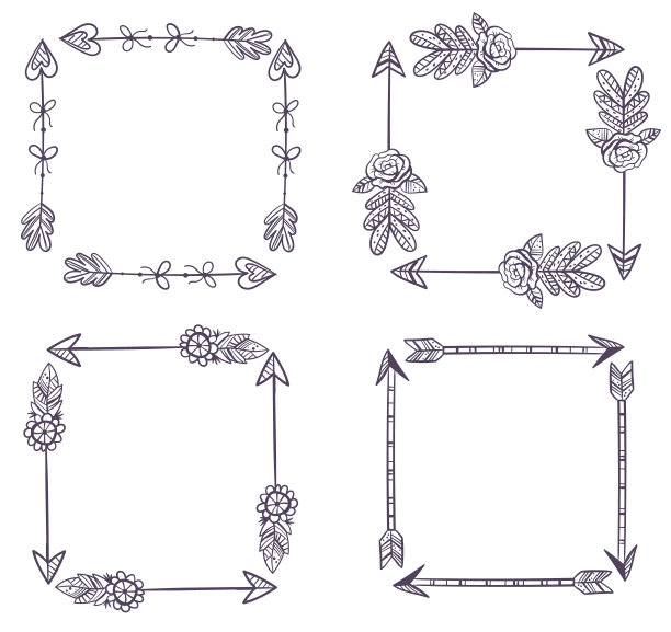 波西米亚风格箭头框架边框素描孤立集图片下载