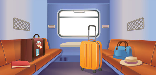 火车内景和行李。坐火车旅行。矢量图图片下载