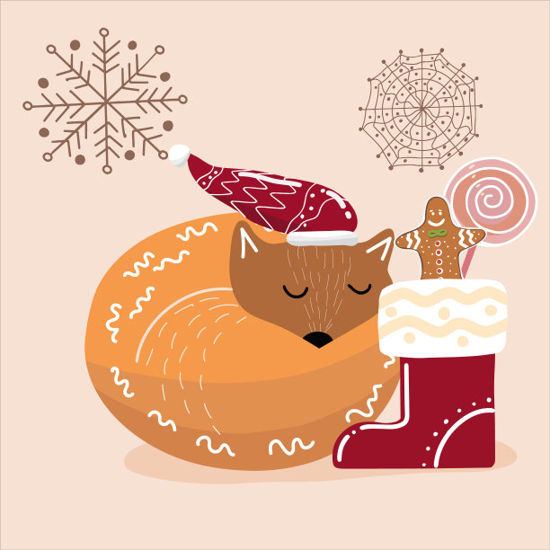 戴着圣诞帽、拿着礼物袜、糖果和姜饼的鸡油菌，圣诞节图片下载