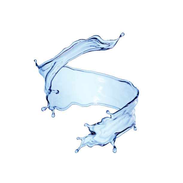 3d渲染，动态蓝色水射流，波浪飞溅剪辑艺术隔离在白色背景。扭曲的液体形状，飞溅的波浪图片下载