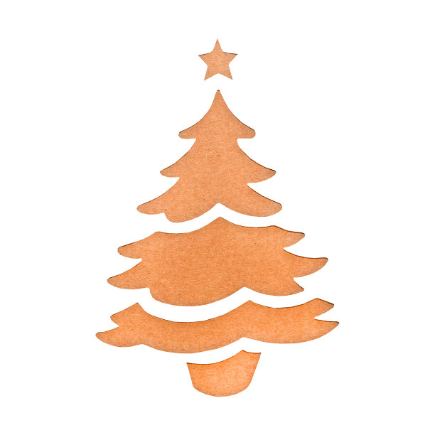 在棕色的背景纸板上剪下的圣诞树图片下载
