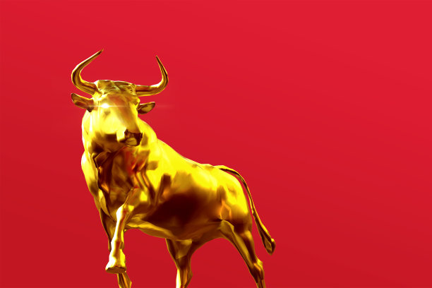 3d渲染的金牛作为财富和成功的象征在红色背景图片下载