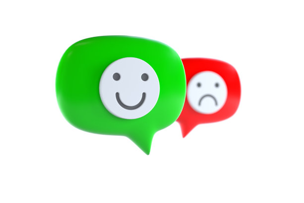 聊天气泡与快乐和悲伤的脸表情在白色背景。3d渲染图片下载