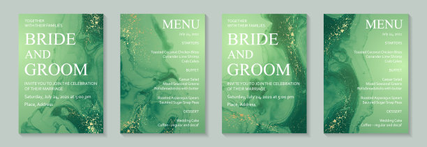 水彩背景与抽象的绿色墨水波浪和金色飞溅。图片下载