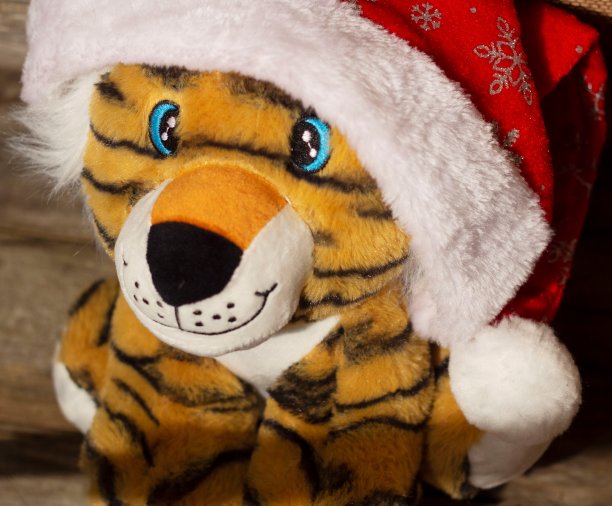 一只温顺的玩具虎宝宝是2022年的象征。图片下载