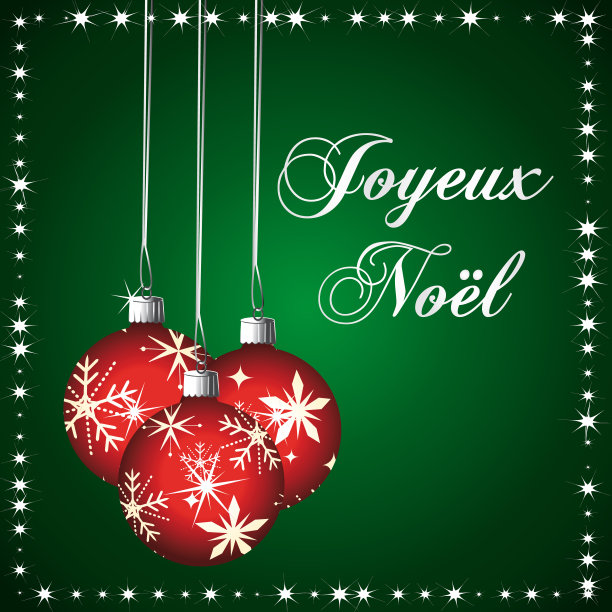 法语圣诞快乐。绿色和红色矢量贺卡。插图。图片下载