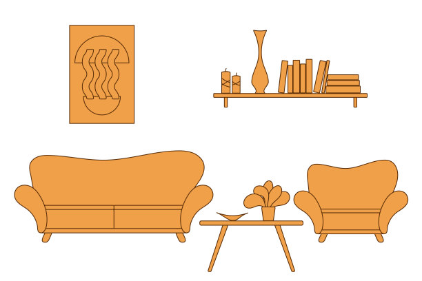 室内元素和家具。客厅室内设计网站，印刷，海报，展示，信息图表图片下载