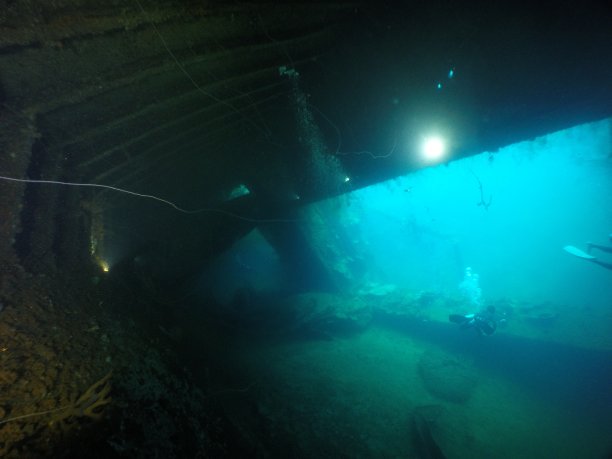 在帕劳群岛的沉船上潜水。图片下载