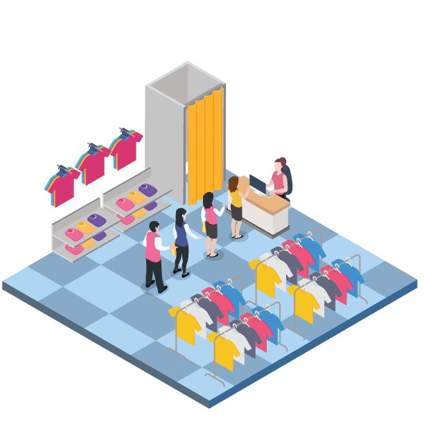 女顾客在收银台等待付款三维等距图片下载