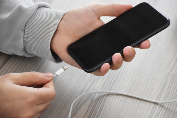 双手插入并为智能手机充电图片下载