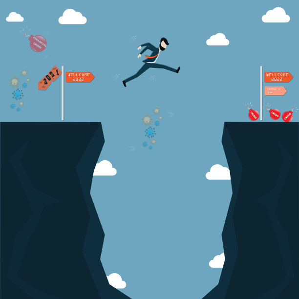 平面设计的商业适应，商人跳过峡谷，面对危机向量图片下载