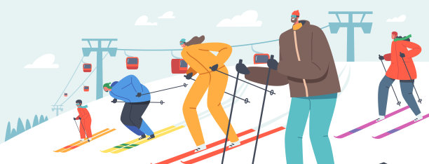 人们在滑雪场的雪坡上乘坐索道。旅游娱乐，冬季假期图片下载