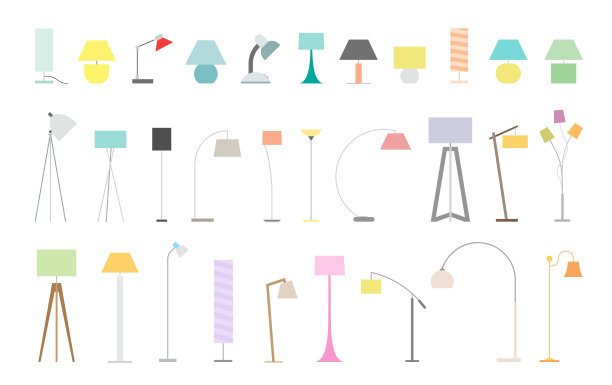各种家用和办公灯具。图片下载