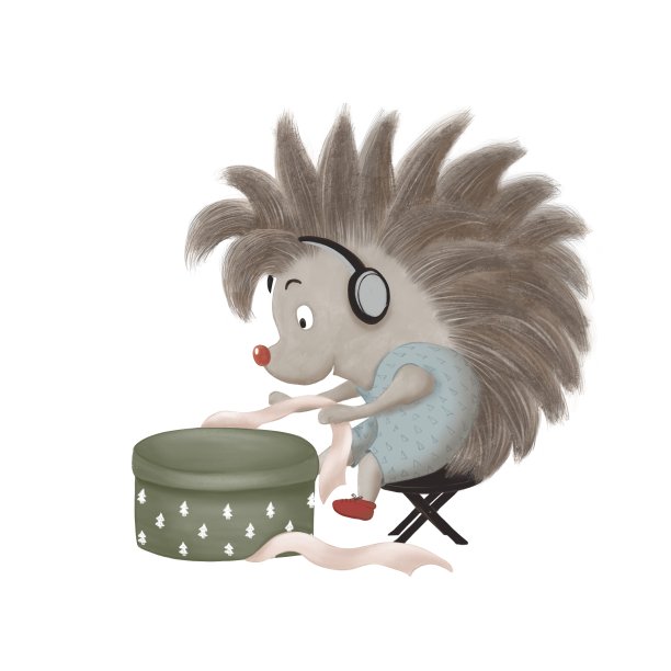 可爱的小刺猬包装礼品盒与米色丝带。图片下载