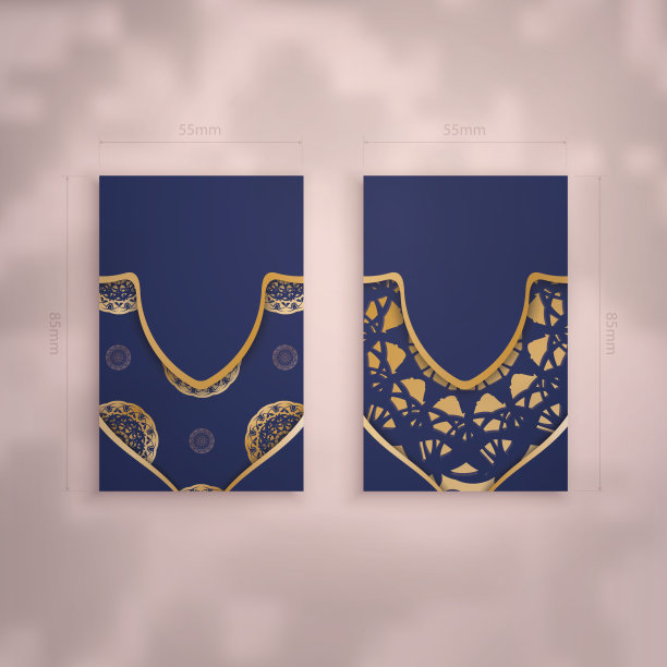 深蓝色的名片，上面有金色的曼荼罗，彰显你的个性。图片下载