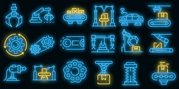 装配线图标设置矢量霓虹灯图片下载