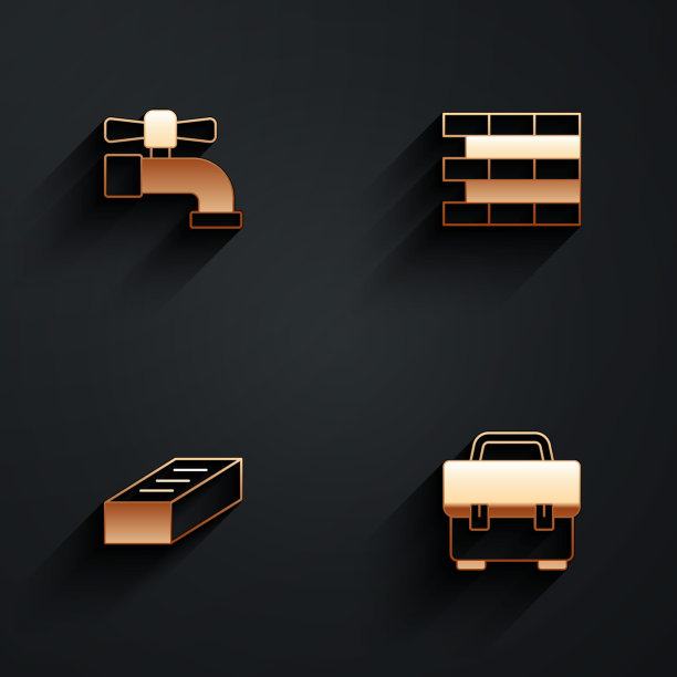 设置水龙头，砖块和工具箱图标的长阴影。向量图片下载