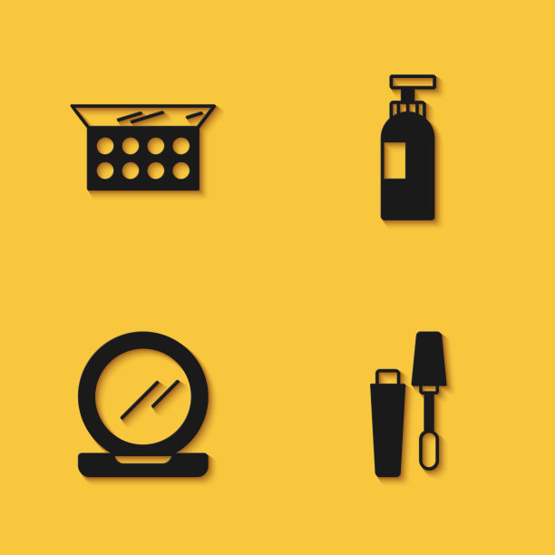 用化妆镜，睫毛刷和长眼影的洗发水图标设置粉底。向量图片下载