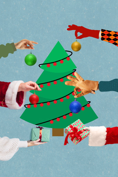 欢迎广告传单。圣诞节的概念，2022年的新年，冬天的心情，假期。人类的手装饰圣诞树图片下载