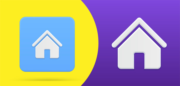 简单的房子3d图标按钮设置矢量插图。带有三角形屋顶和入口的私人小屋图片下载