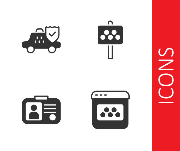 设置出租车手机app、车险、驾照、路牌等出租车站台图标。向量图片下载