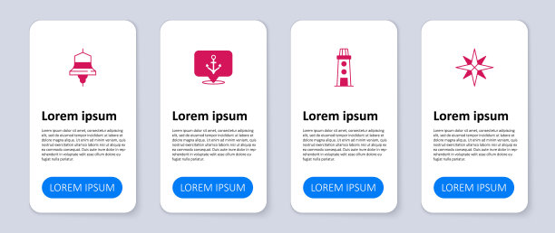 设风升、灯塔、锚、船钟。业务信息模板。向量图片下载