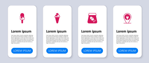 集咖啡馆和餐厅位置，在线订购鱼，冰淇淋华夫饼和。业务信息模板。向量图片下载