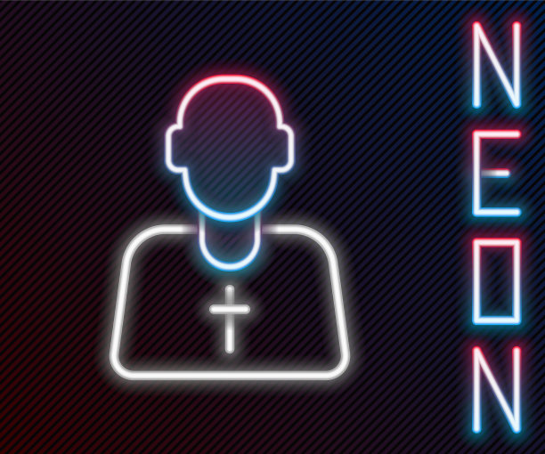 发光的霓虹灯线牧师图标孤立在黑色图片下载