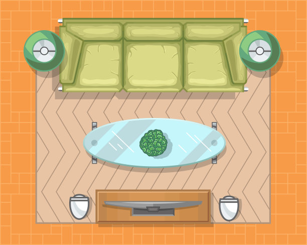 家庭影院在俯视图。住宅、公寓或酒店的客厅，配有家具。向量图片下载