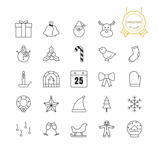 在白色背景上设置的圣诞线图标，矢量插图。图片下载